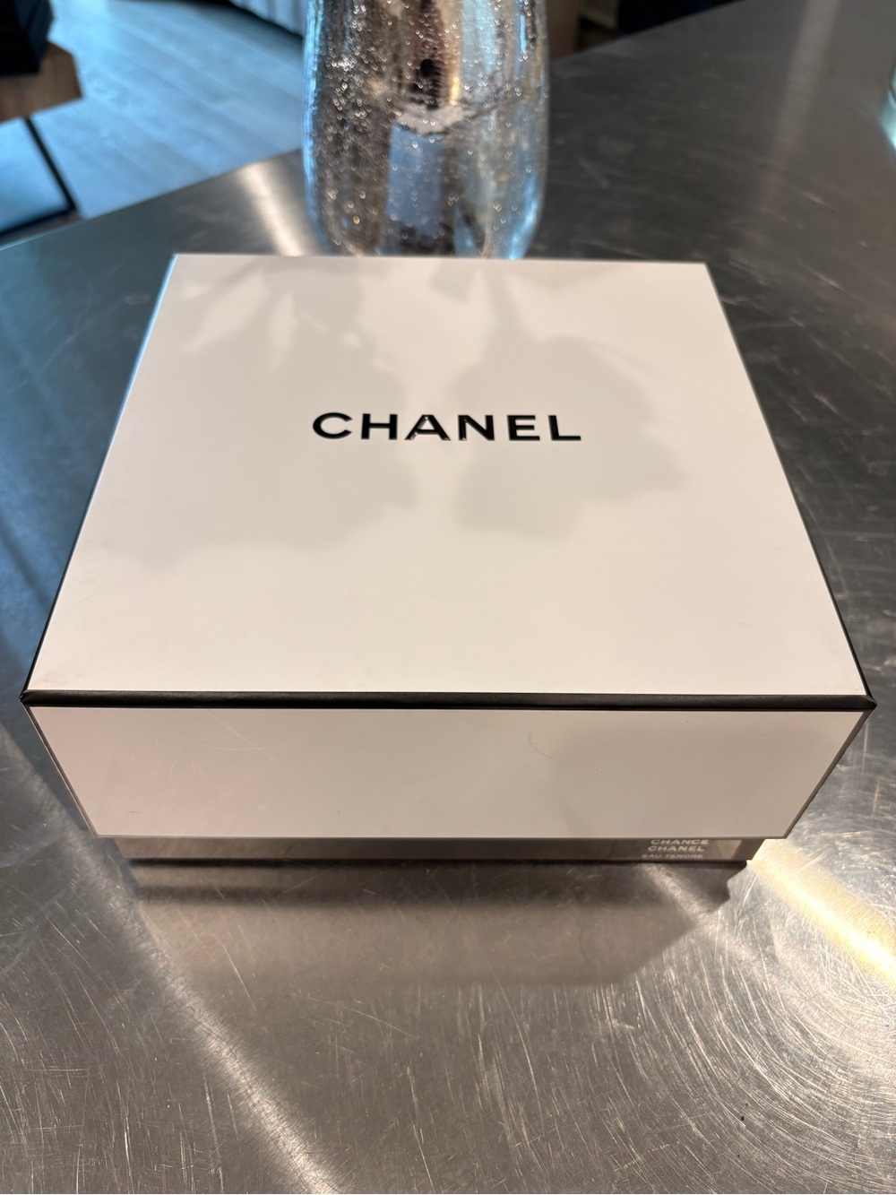 CHANEL White and Black Logo Storage Box